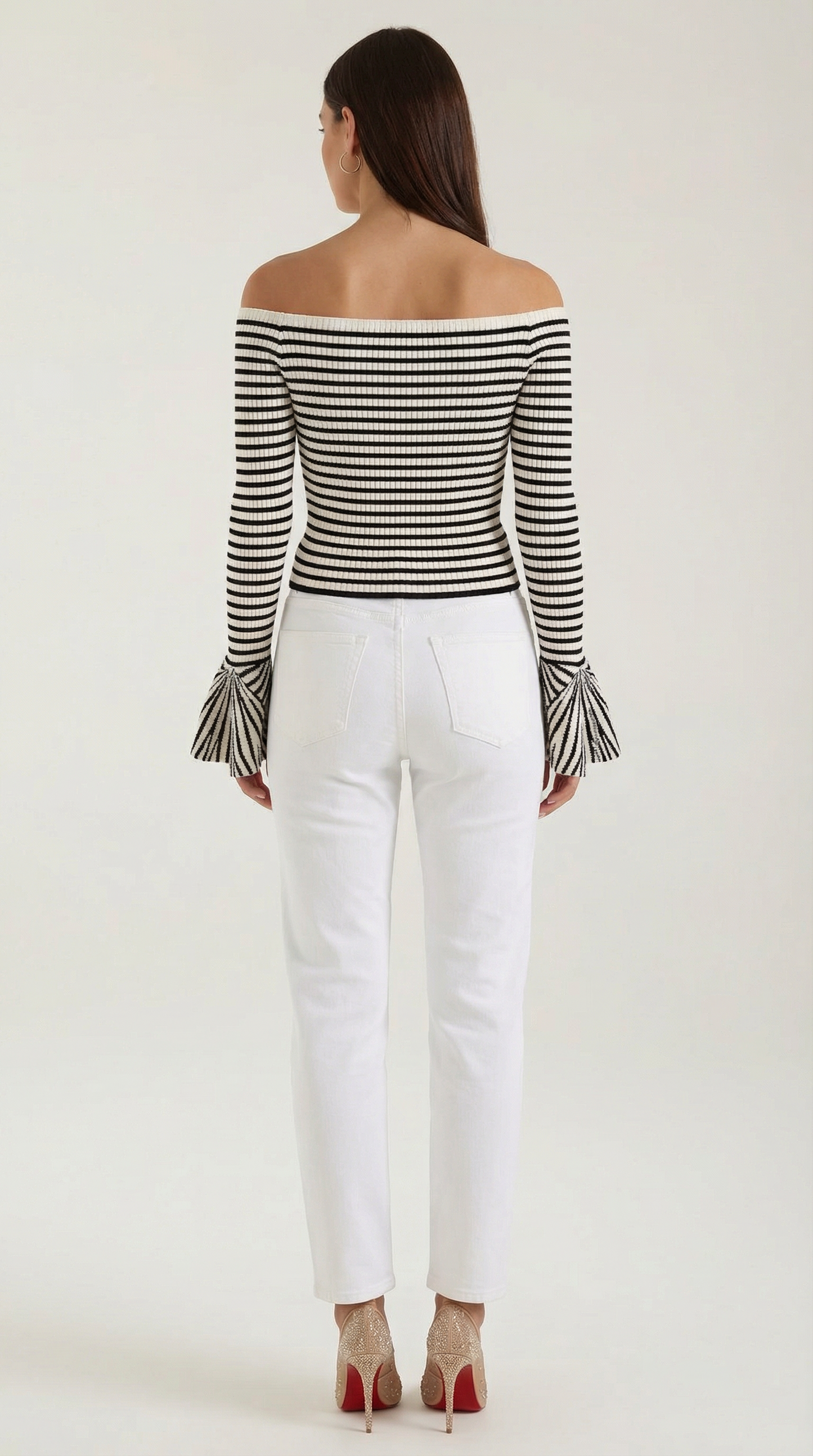 Top Donna a Righe Off Shoulder con Volant