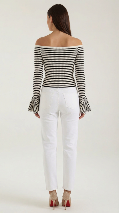 Top Donna a Righe Off Shoulder con Volant