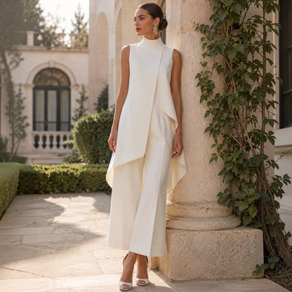 Daniela | Tuta Elegante Donna a Collo Alto con Drappeggio