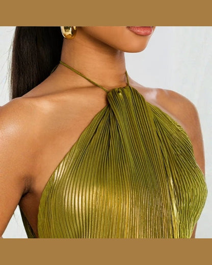 Abito Lungo Donna Metallizzato con Scollo Halter