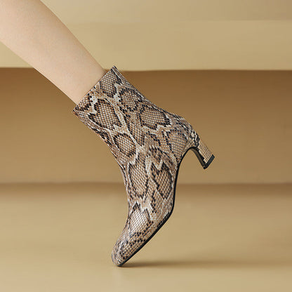 Viola | Stivaletti Donna in Pelle Effetto Rettile con Tacco Kitten