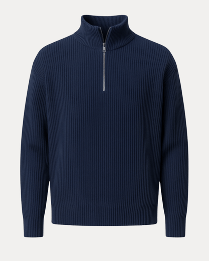 Maglione Uomo Mezza Zip in Maglia Misto Lana a Coste Caldo
