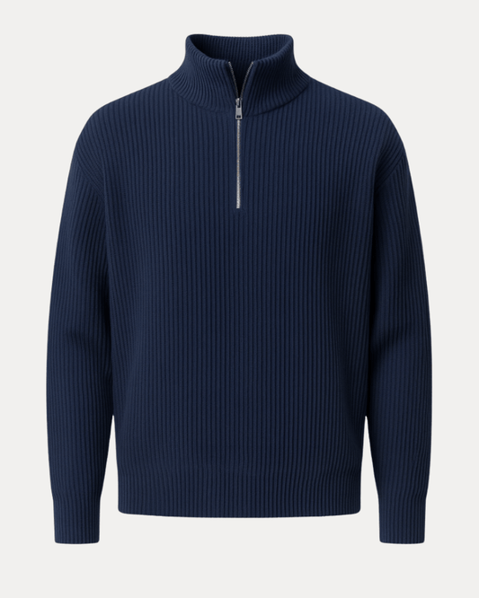 Maglione Uomo in Misto Lana a Coste con Mezza Zip