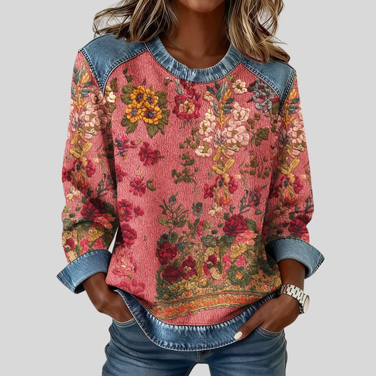 Orabelle | Felpa Floreale con Dettagli in Denim