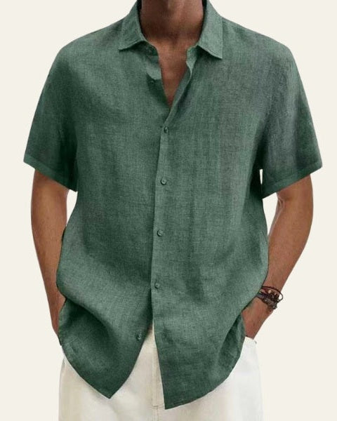 Camicia Uomo Maniche Corte Leggera in Lino Ecologico Estiva