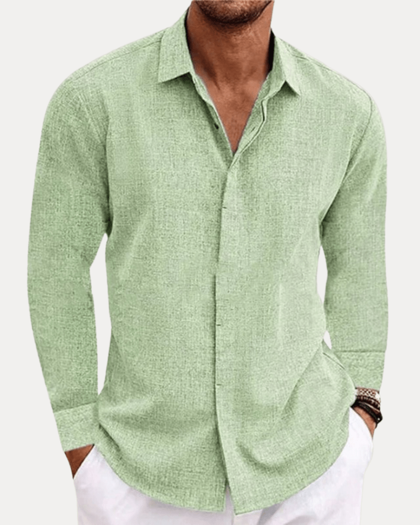 Camicia Uomo Effetto Lino Misto Lino Cotone Traspirante