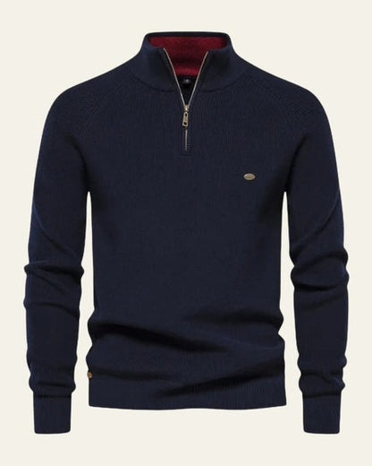 Maglione Uomo con Zip Collo Alto Maglia a Coste Raffinato