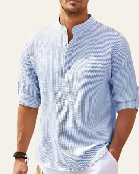 Camicia Uomo Testurizzata Collo Rialzato Mezzo Bottone