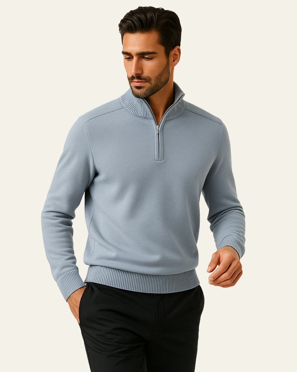 Maglione Uomo in Lana con Zip Parziale Calore Avvolgente Pulito