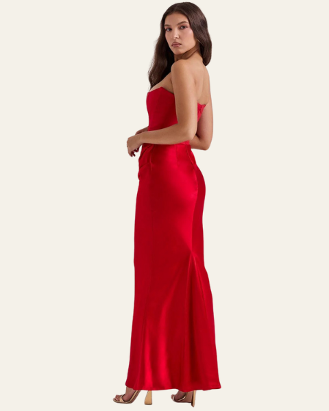 Abito Lungo Donna Strapless in Raso Drappeggiato