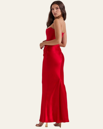 Abito Lungo Donna Strapless in Raso Drappeggiato