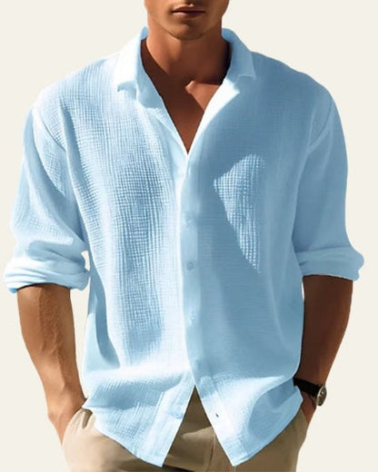 Camicia Uomo Bottonata Testurizzata in Lino Ecologico