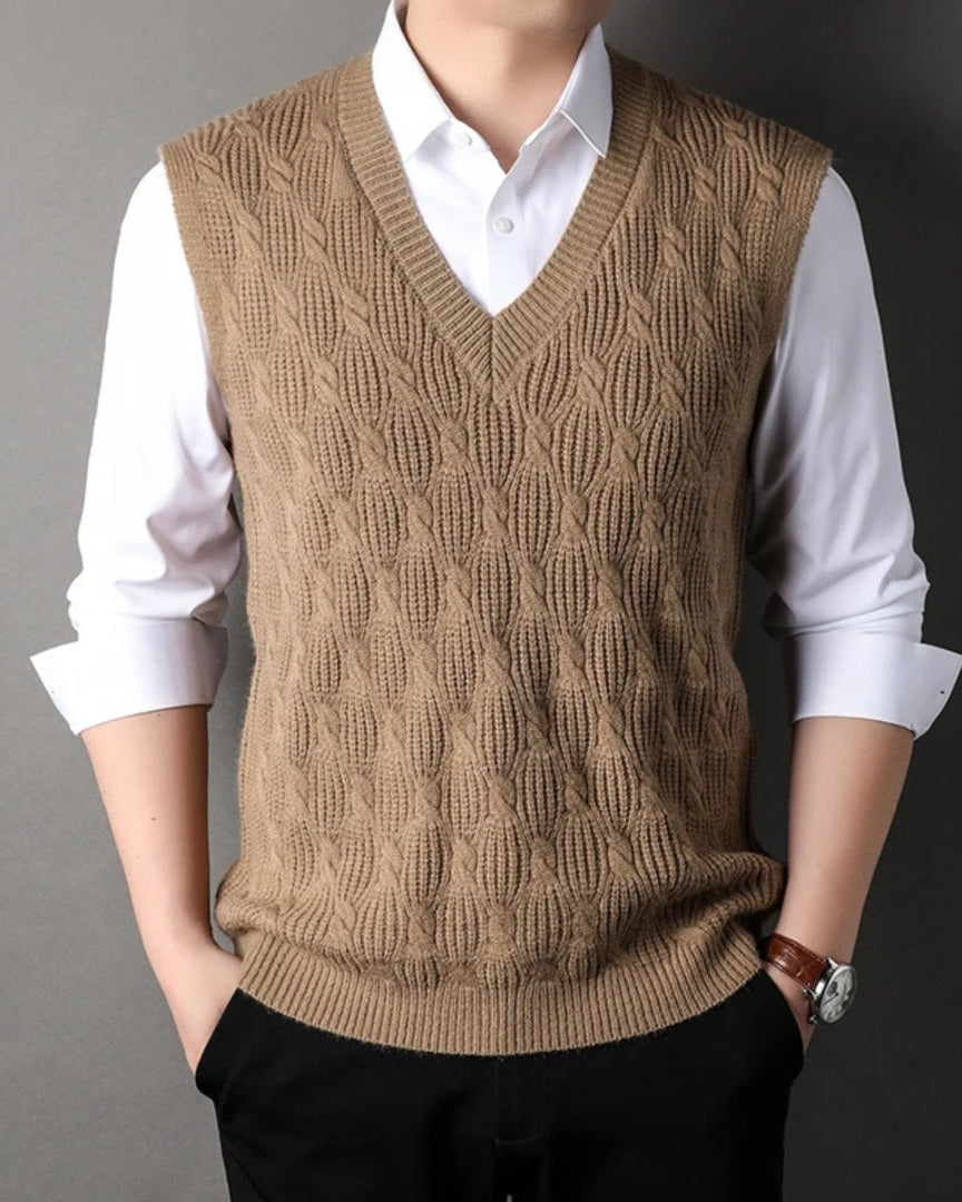 Gilet Uomo in Maglia a Trecce con Scollo a V