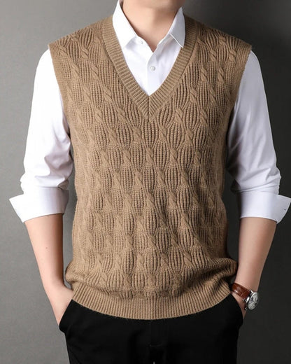 Gilet Uomo in Maglia a Trecce con Scollo a V