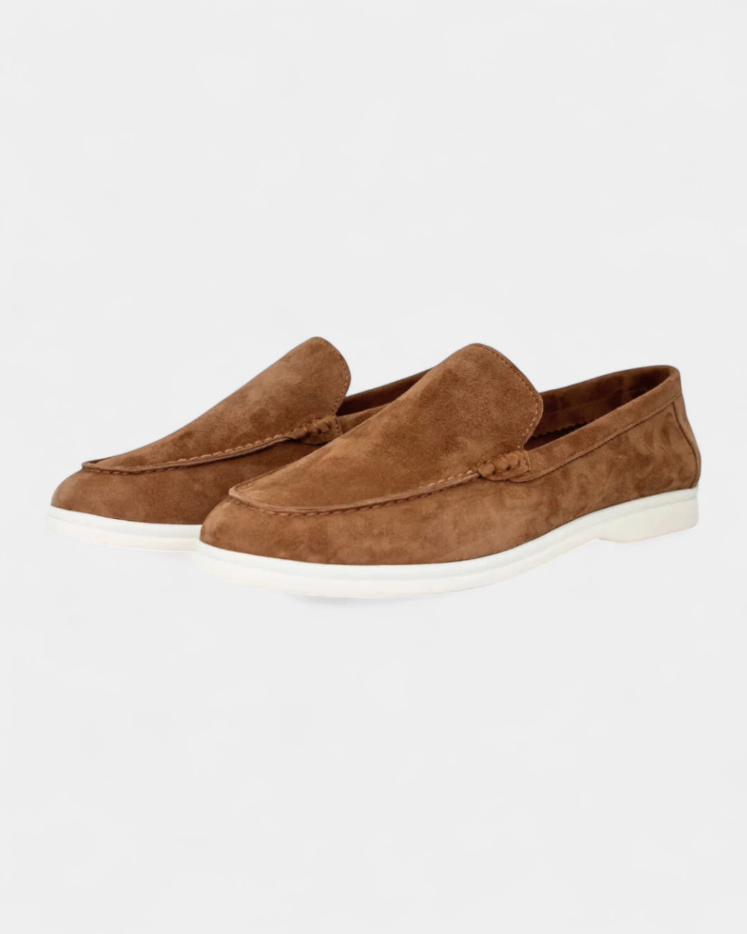 Mocassini Uomo in Camoscio Slip-On Profilo Basso Suola Bianca
