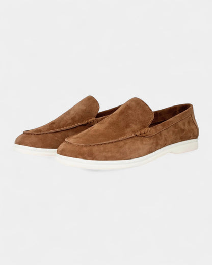 Mocassini Uomo in Camoscio Slip-On Profilo Basso Suola Bianca