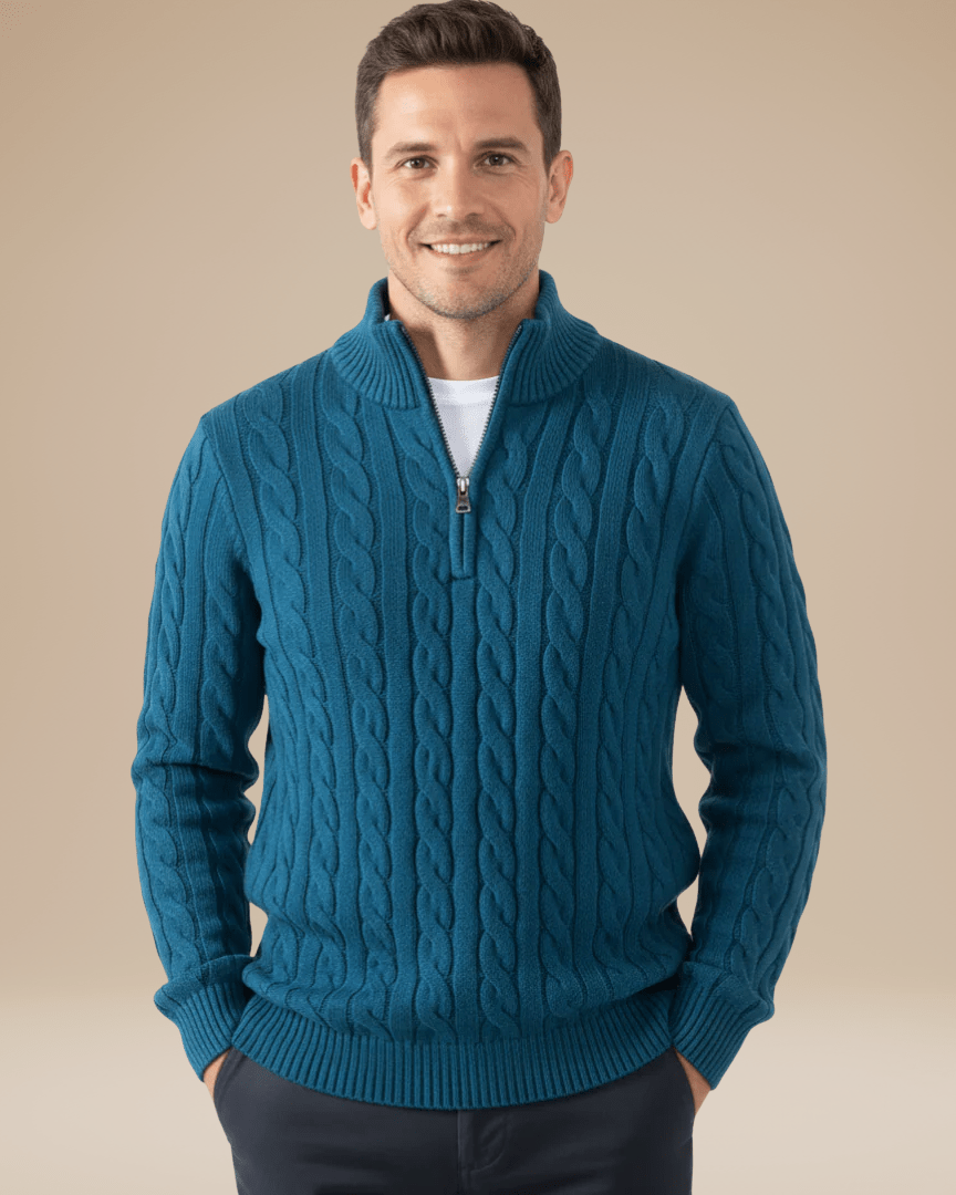 Maglione Uomo a Treccia con Mezza Zip Comfort Versatile