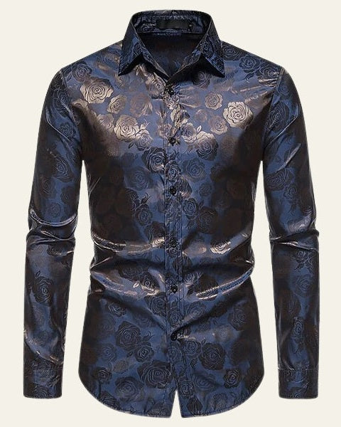 Camicia Uomo Lucida Motivo Floreale Jacquard Elegante