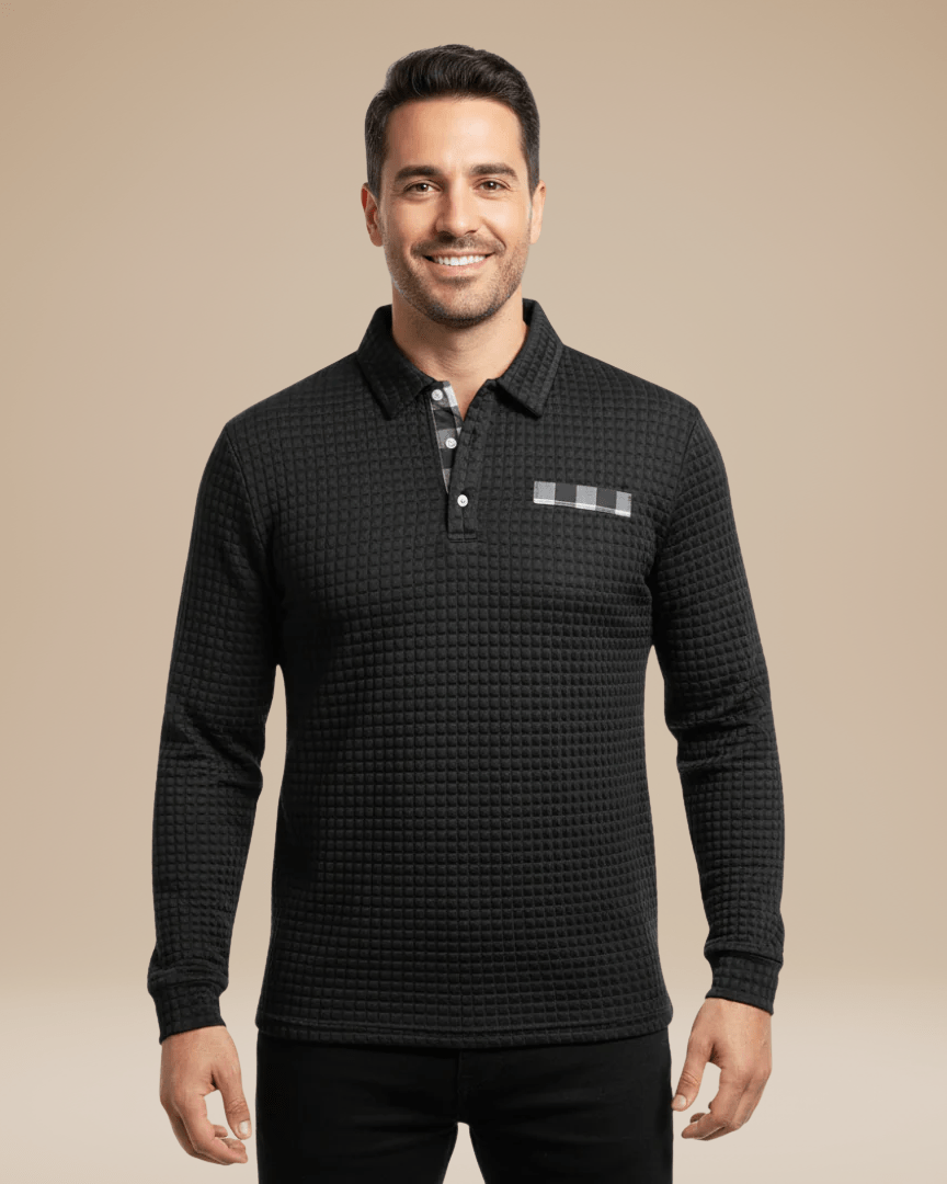 Polo Uomo Maniche Lunghe in Maglia a Nido d'Ape Calda Elegante