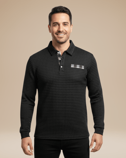 Polo Uomo Maniche Lunghe in Maglia a Nido d'Ape Calda Elegante