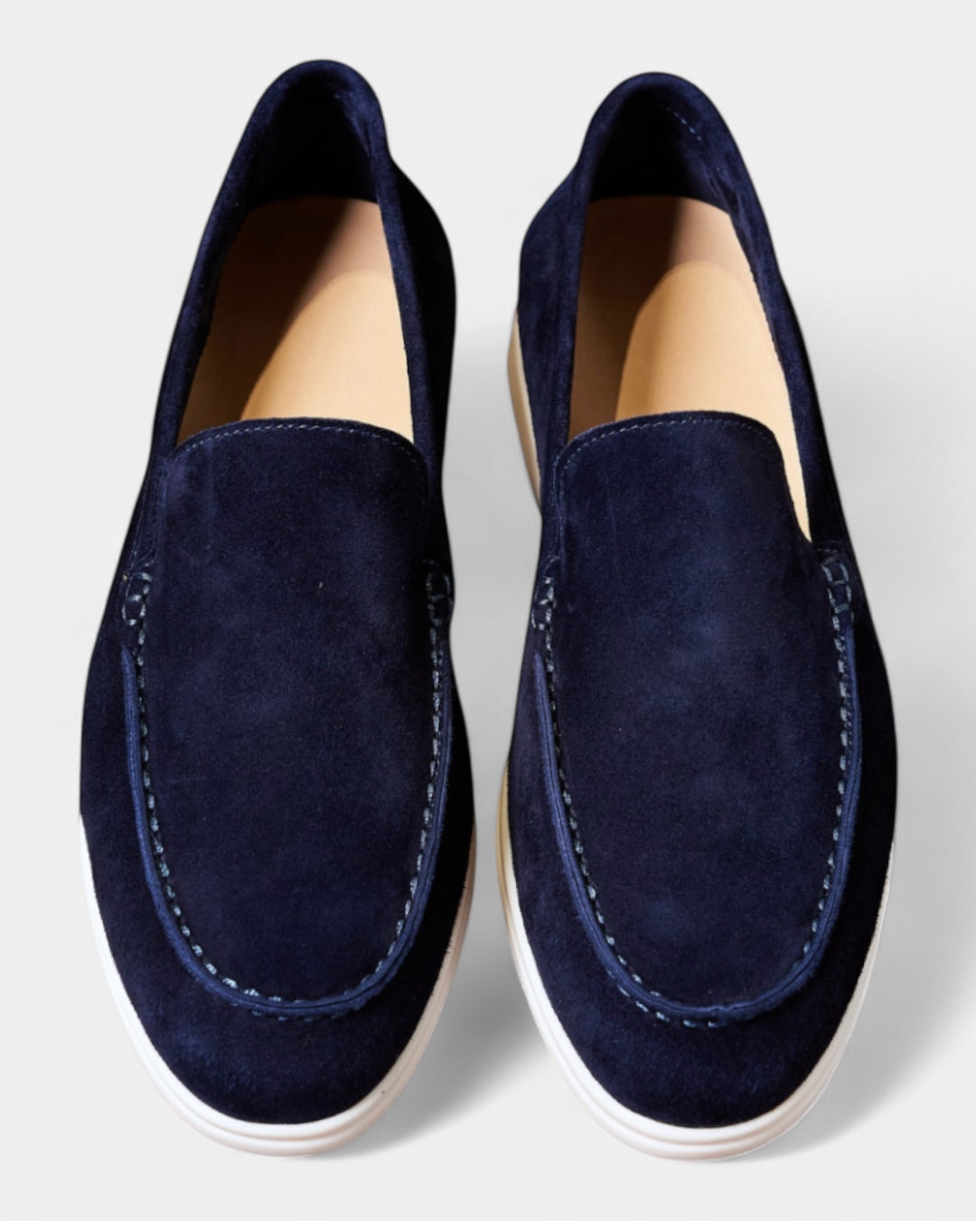 Mocassini Uomo in Camoscio Slip-On Profilo Basso Suola Bianca