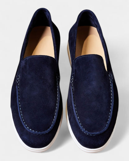 Mocassini Uomo in Camoscio Slip-On Profilo Basso Suola Bianca