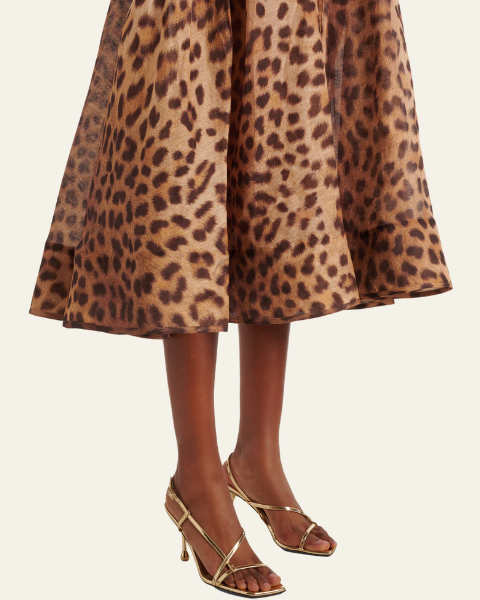 Abito Midi Donna Leopardato in Seta con Corsetto