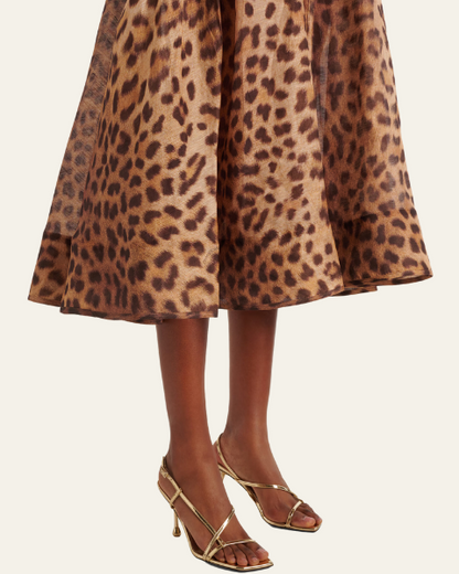 Abito Midi Donna Leopardato in Seta con Corsetto