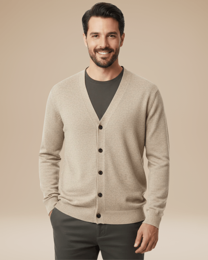 Cardigan Uomo Misto Cashmere Scollo a V Bottoni Elegante