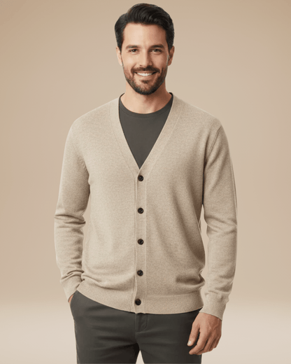 Cardigan Uomo Misto Cashmere Scollo a V Bottoni Elegante
