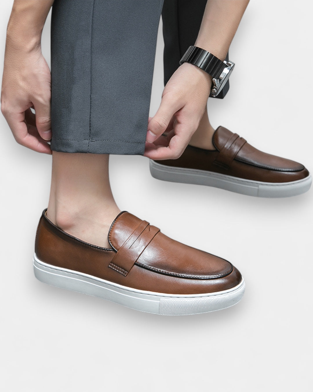 Mocassini Uomo in Pelle Slip-On Profilo Basso Fascetta