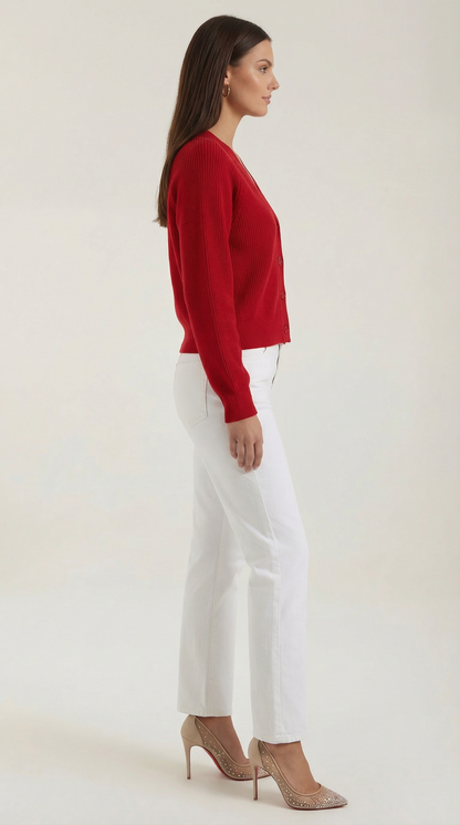 Cardigan Donna Bottonato con Scollo a V