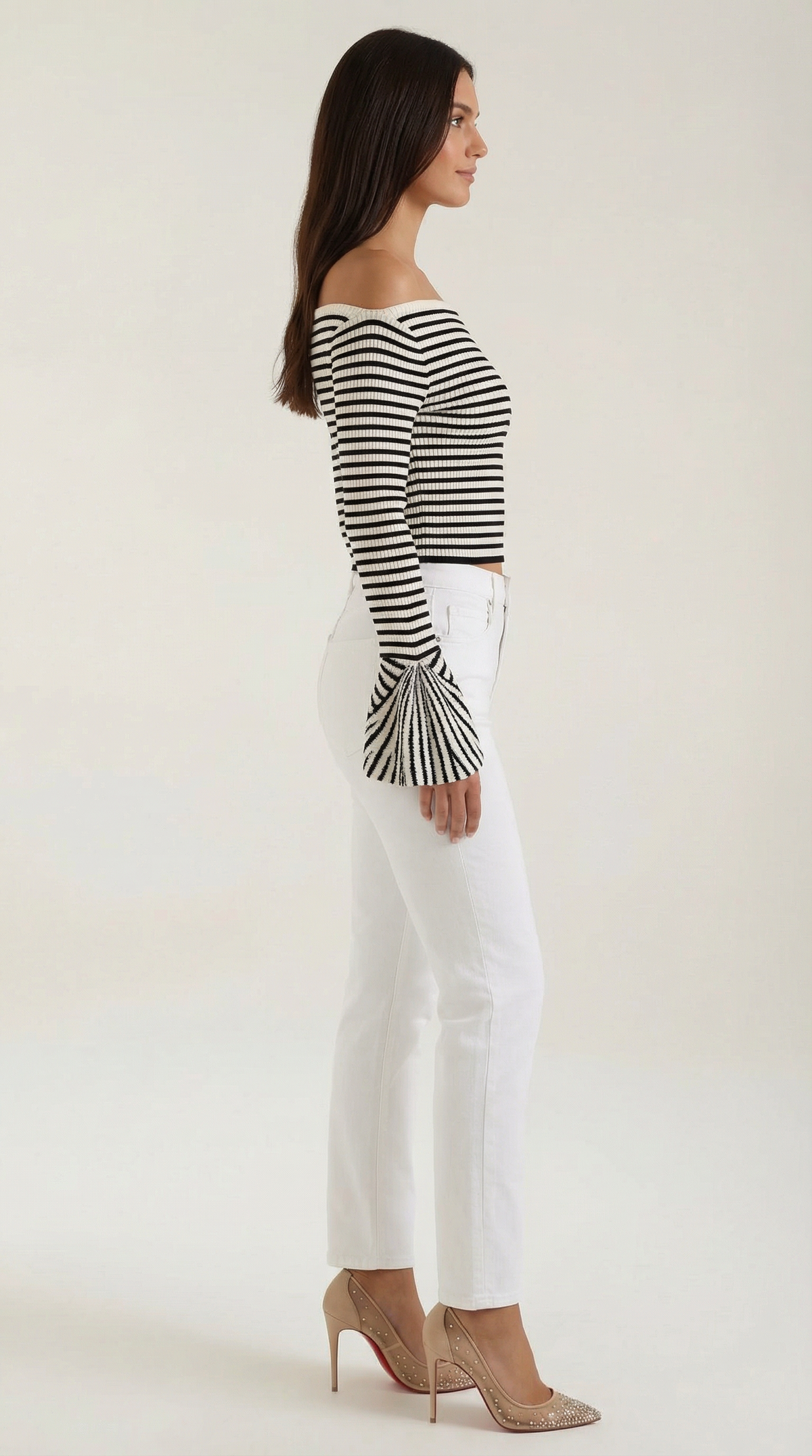 Top Donna a Righe Off Shoulder con Volant