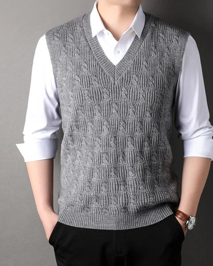 Gilet Uomo in Maglia a Trecce con Scollo a V