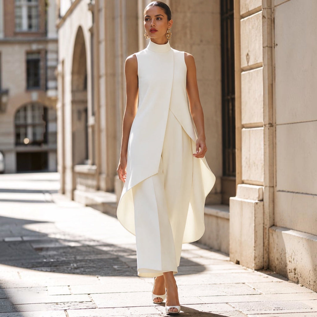 Daniela | Tuta Elegante Donna a Collo Alto con Drappeggio