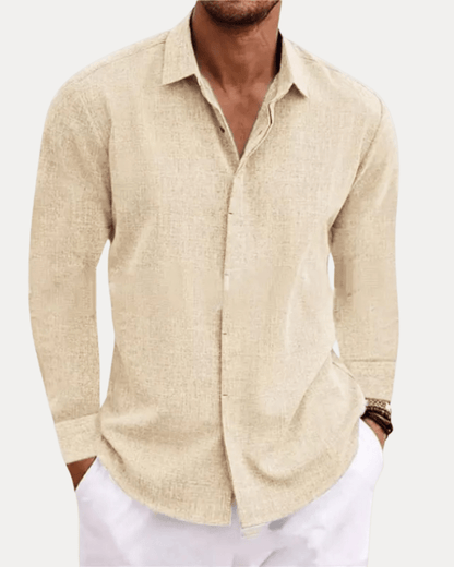 Camicia Uomo Effetto Lino Misto Lino Cotone Traspirante