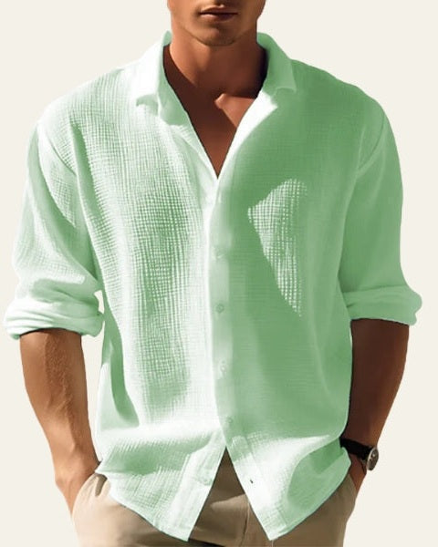 Camicia Uomo Bottonata Testurizzata in Lino Ecologico