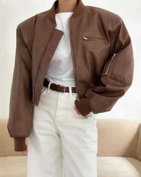 Bomber Corto Donna in Pelle Vegana Cioccolato