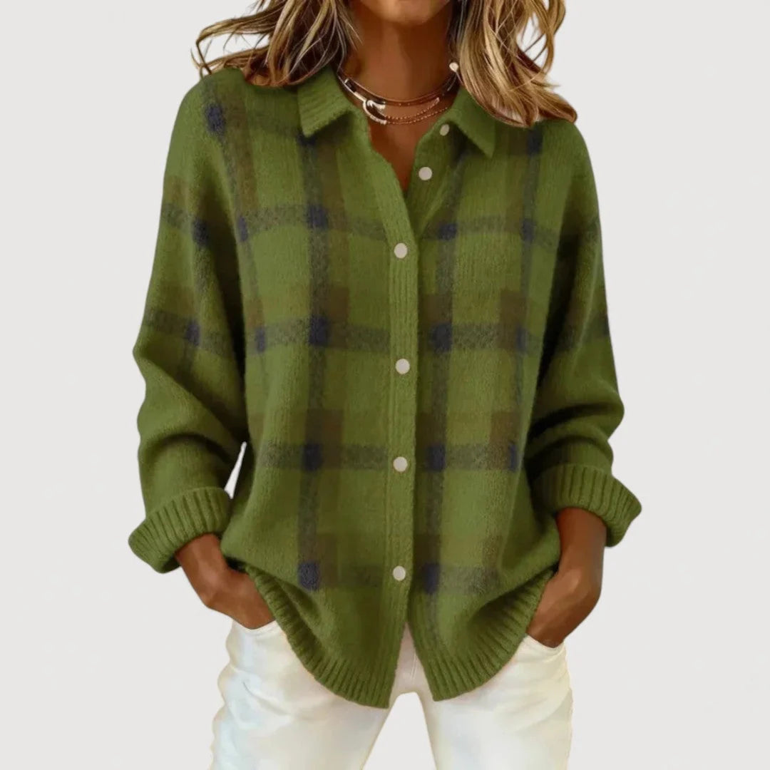 Matilde | Cardigan Donna in Maglia a Quadri Verde Scuro