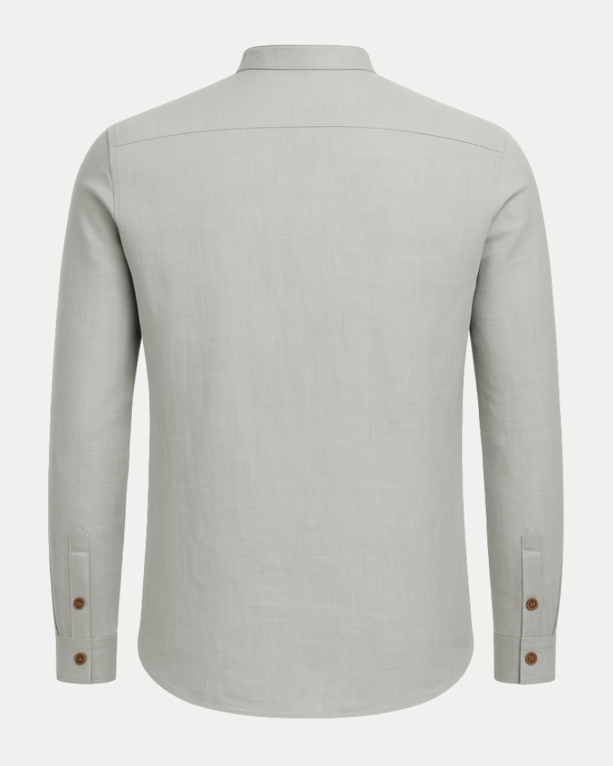 Camicia Uomo Collo Coreana in Misto Lino Cotone Traspirante