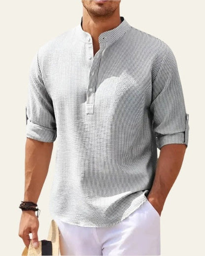 Camicia Uomo Testurizzata Collo Rialzato Mezzo Bottone