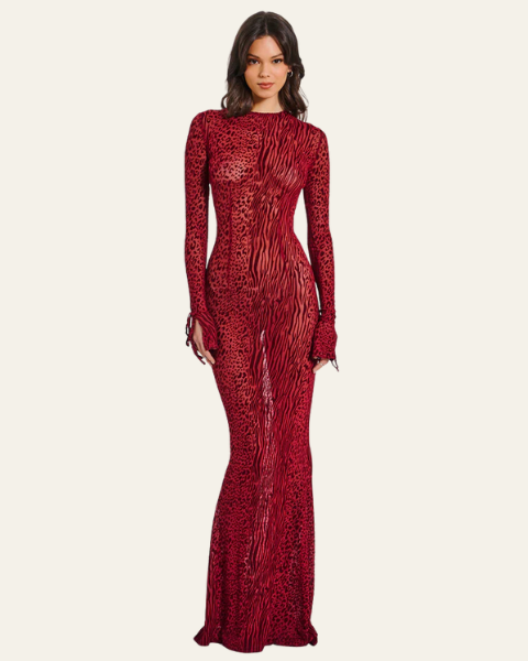 Abito Lungo Donna Animalier Sagomato