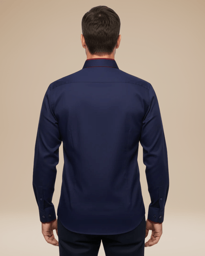 Camicia Uomo Elegante Dettagli a Contrasto sul Colletto