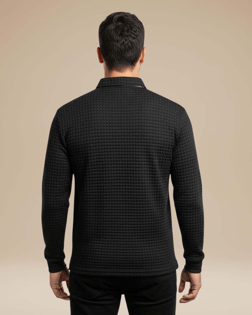 Polo Uomo Maniche Lunghe in Maglia a Nido d'Ape Calda Elegante