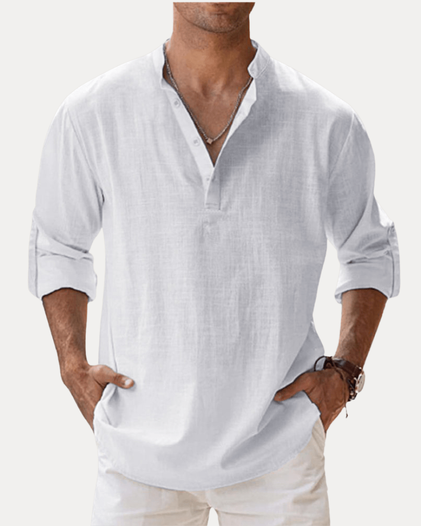 Camicia Henley Uomo in Misto Lino Traspirante Fresca