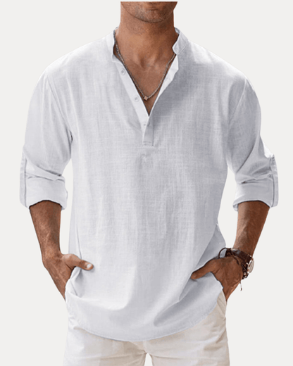 Camicia Henley Uomo in Misto Lino Traspirante Fresca