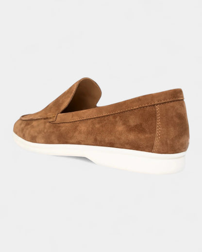 Mocassini Uomo in Camoscio Slip-On Profilo Basso Suola Bianca