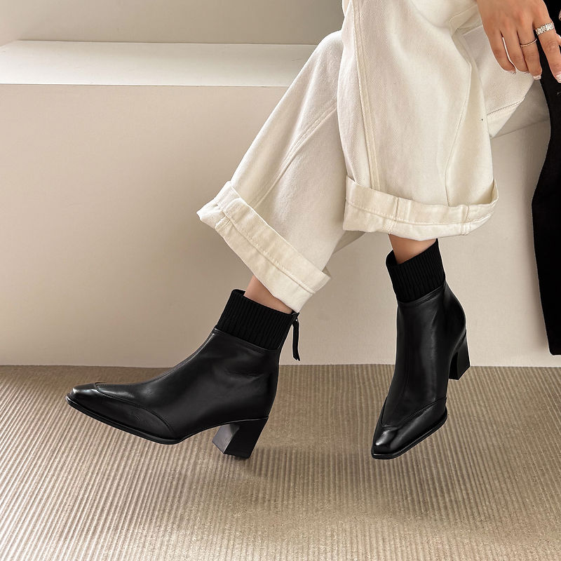 Nicoletta | Stivaletti Donna in Pelle Autentica a Punta Quadrata