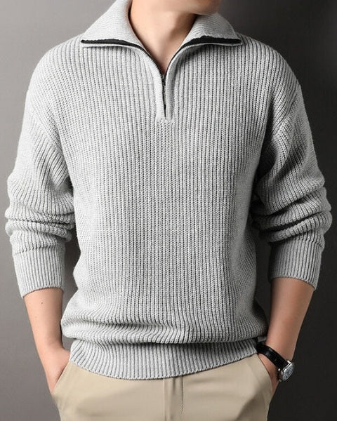 Maglione Uomo Mezza Zip Eleganza Alpina Intreccio Testurizzato