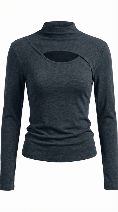 Top Donna a Maniche Lunghe con Tagli sul Petto